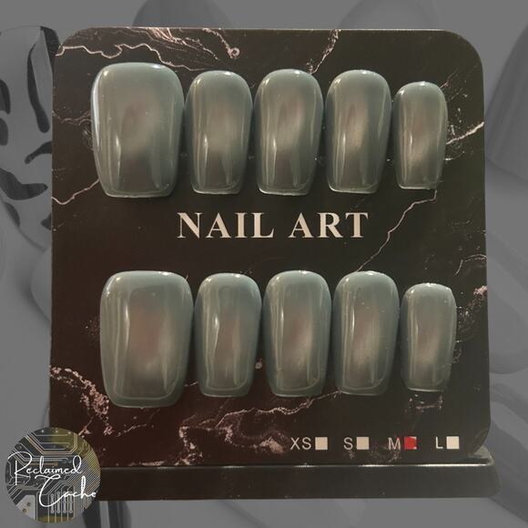 Slate Cat Eye Medium Square Press On Nails  - Size Medium - Picture 1 of 2